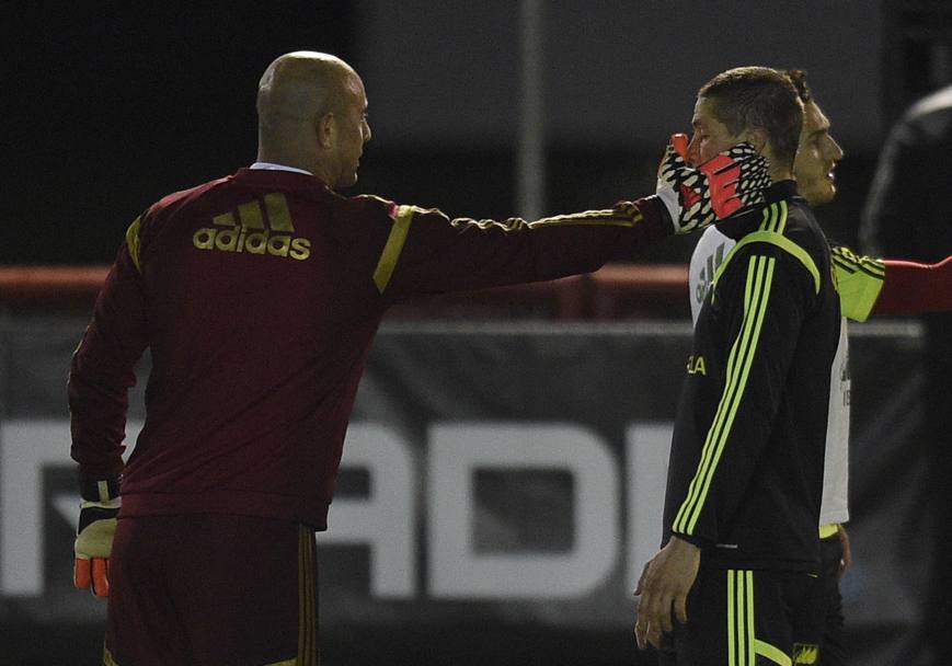 Pepe Reina sembra consolare Fernando Torres (Afp)